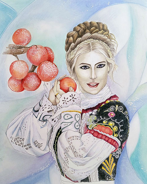 Traditional costume study in colored pencil